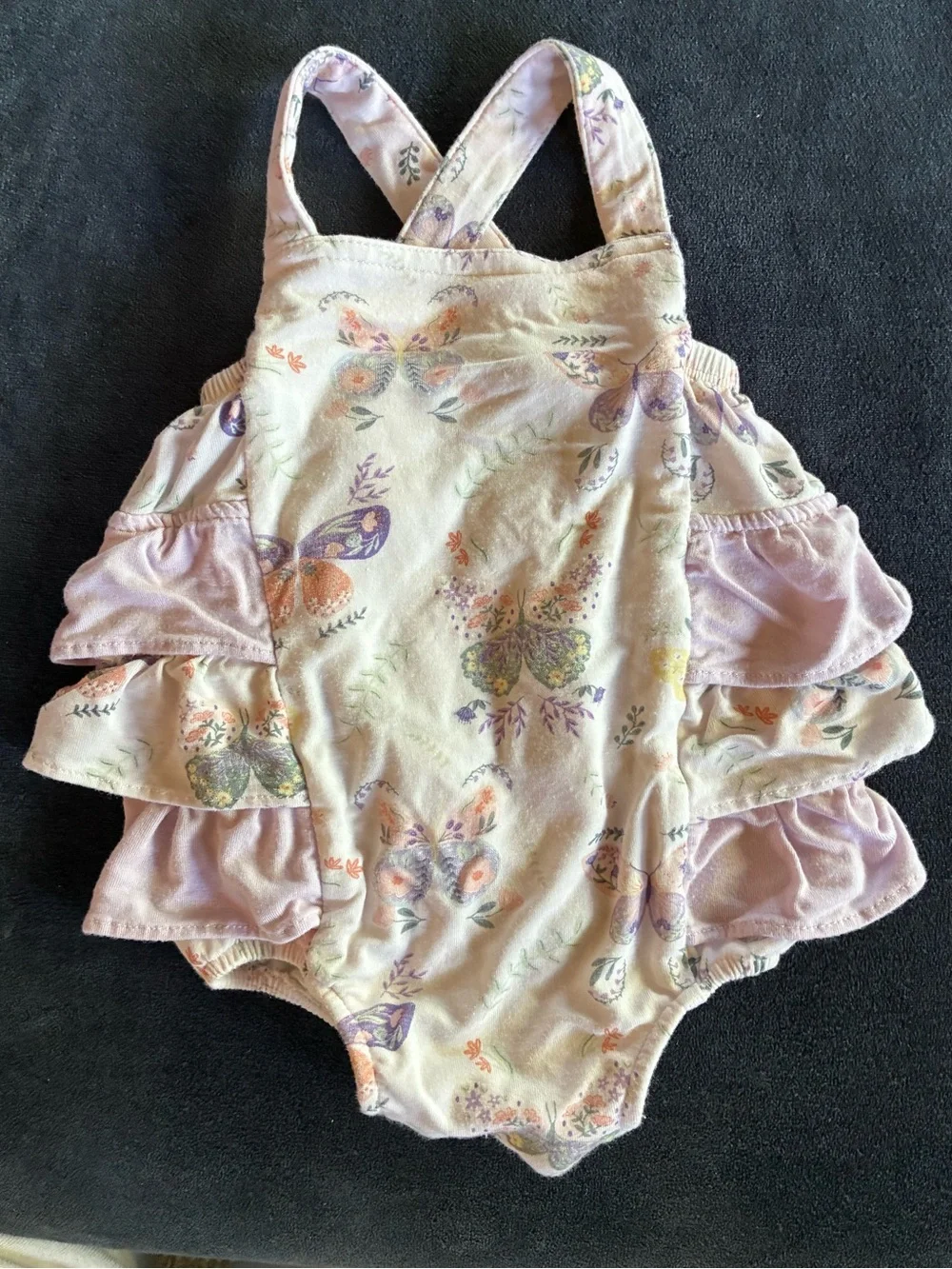 Angel Dear Butterfly Romper Bubble with Skirt Size 0-3 Month Lilac Purple Floral